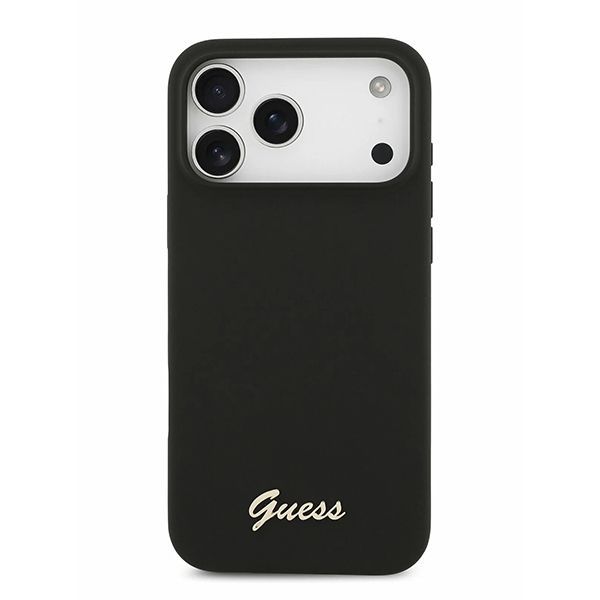 Guess для iPhone 17 Pro чехол Liquid silicone Gold metal logo & Camera Hard Black (MagSafe)
